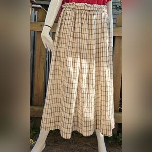 Maiwa Woven Cotton Long Skirt. White, Grey And Red.  Paper Bag Waist Lg